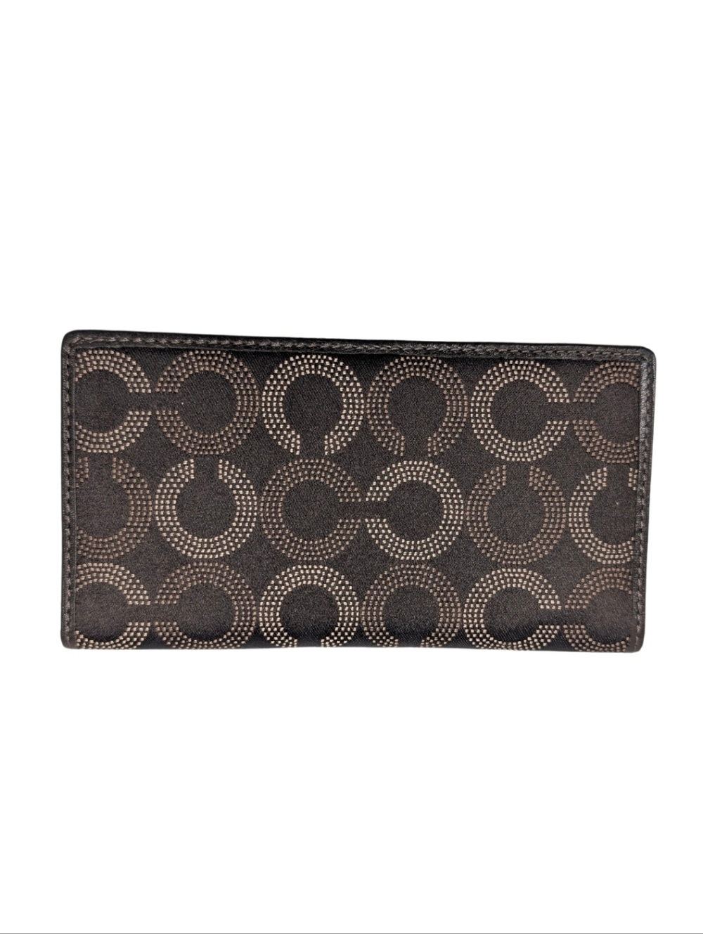 Coach Brown Madison Op Art Signature C Pink Leather Folding Checkbook Wallet